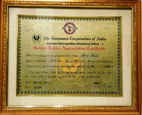 Golden Jubilee Appreciation Certificate